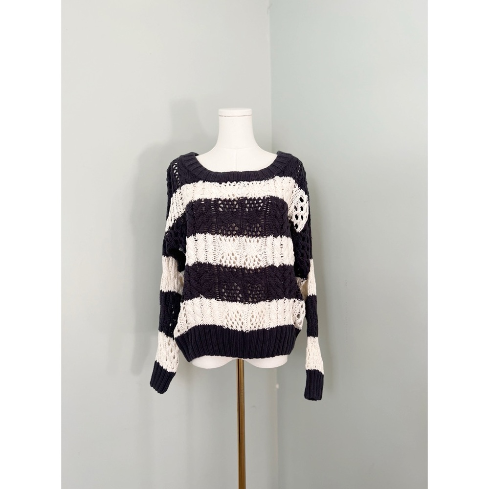 JOHN + JENN Striped Navy and White Knit Sweater